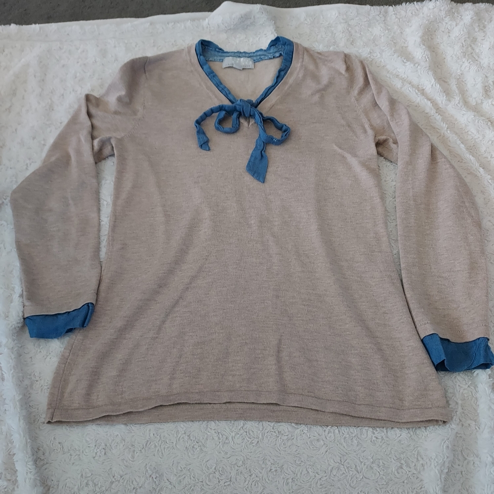 Carolyn Taylor Beige Popover Chambray Accents Cottagecore Western Prairie Fall